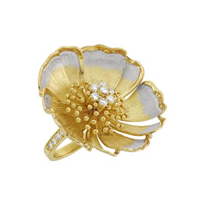 Lot 233 - Two-Color Gold and Diamond Flower Ring