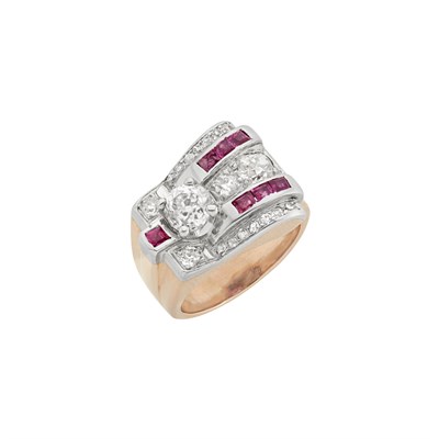 Lot 47 - Retro Platinum, Gold and Ruby Ring