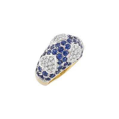 Lot 270 - Two-Color Gold, Sapphire and Diamond Heart Ring