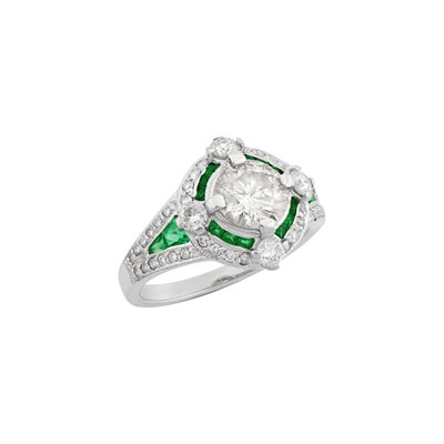 Lot 282 - Platinum, Diamond and Emerald Ring