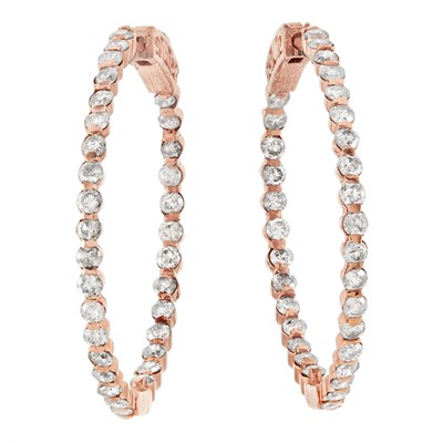 Lot 38 - Pair of Rose Gold and Diamond Hoop Earrings