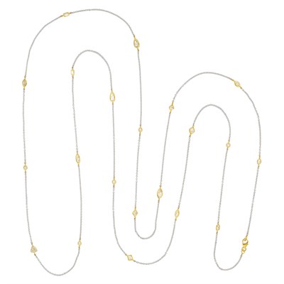 Lot 168 - Long Two-Color Gold and Diamond Chain Necklace