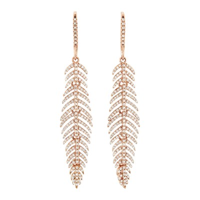 Lot 219 - Pair of Rose Gold and Diamond Leaf Pendant Earrings