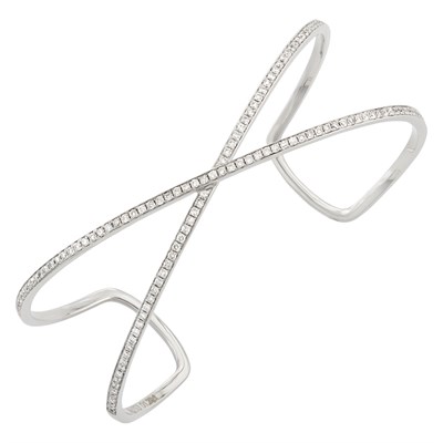 Lot 112 - White Gold and Diamond Cuff Bangle Bracelet