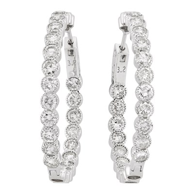 Lot 115 - Pair of White Gold and Diamond Hoop Earrings