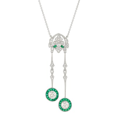 Lot 279 - Platinum, Diamond and Emerald  Pendant Necklace