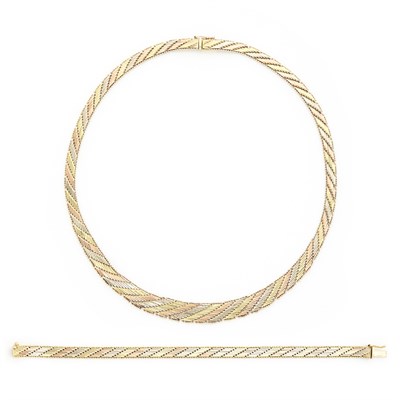 Lot 1331 - Tricolor Gold Necklace and Bracelet