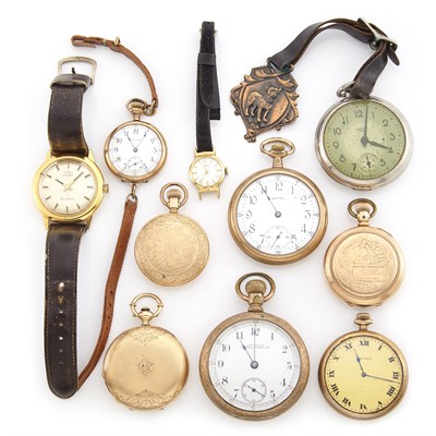 Lot 1585 - Group of Gold-Filled and Metal Pocket Watches and Wristwatches