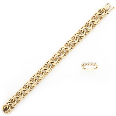 Lot 1101 - Gold Link Bracelet and Gold and Diamond Ring