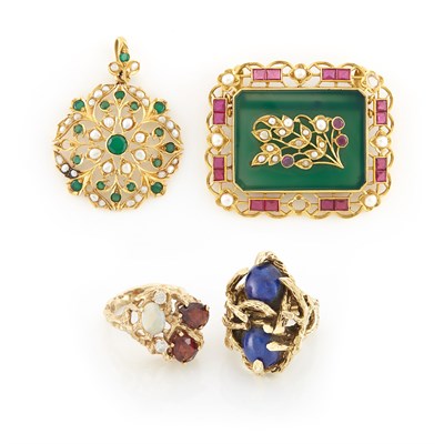 Lot 1401 - Group of Gold, Lapis, Freshwater Pearl and Synthetic Gem-Set Jewelry