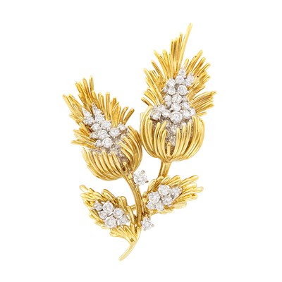 Lot 283 - Gold, Platinum and Diamond Thistle Brooch, Kurt Wayne