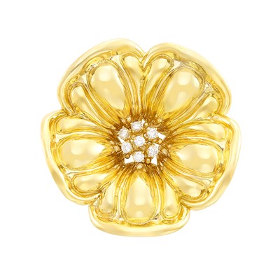 Lot 129 - Gold and Diamond Flower Clip-Brooch