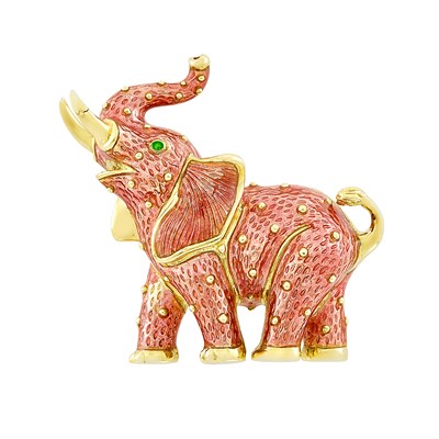 Lot 3 - Gold and Enamel Elephant Clip-Brooch, Hidalgo