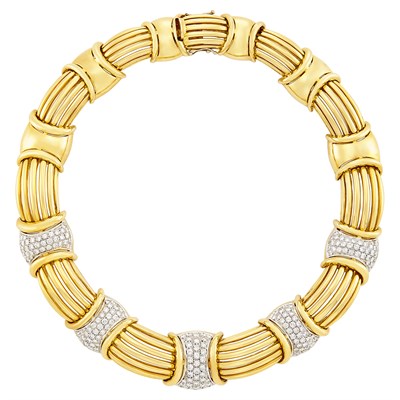 Lot 421 - Two-Color Gold and Diamond Necklace
