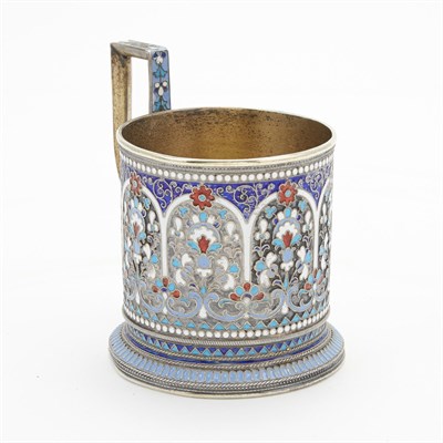 Lot 151 - Russian Silver and Cloisonné Enamel Tea Glass...