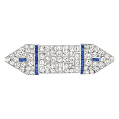 Lot 267 - Art Deco Platinum, Diamond and Sapphire Brooch, France