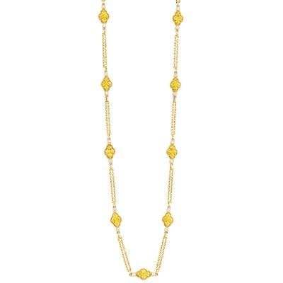 Lot 342 - Long Gold, Yellow Sapphire and Diamond Chain Necklace, David Morris
