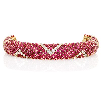 Lot 317 - Gold, Ruby and Diamond Bombé Bracelet, France