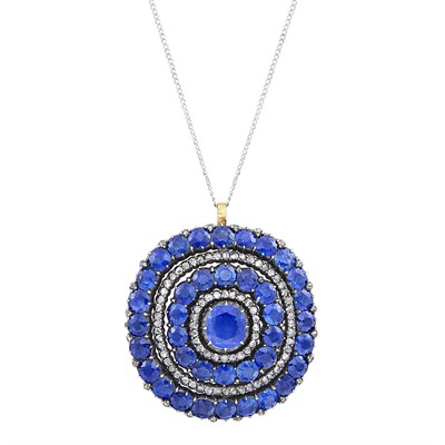Lot 262 - Antique Silver, Gold, Sapphire and Diamond Pendant with Sterling Silver Chain