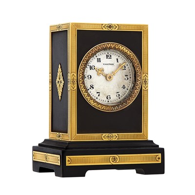 Lot 148 - Gold and Gutta Percha Miniature Desk Clock, Cartier