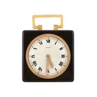 Lot 149 - Two-Color Gold and Gutta Percha Desk Clock, Cartier, France