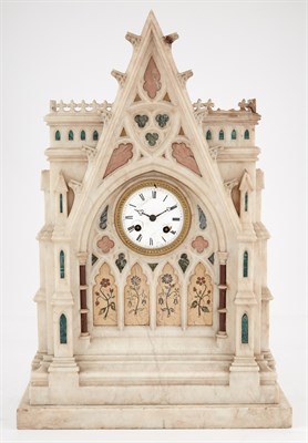 Lot 141 - French Gothic Style Inlaid Marble Mantel Clock...