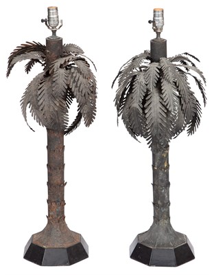 Lot 158 - Pair of Tôle Palm Tree-Form Table Lamps Height...