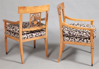 Lot 147 - Pair of Biedermeier Inlaid Fruitwood Armchairs
