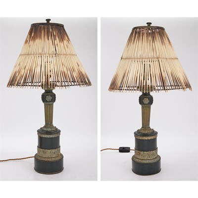 Lot 193 - Pair of French Patinated Metal and Brass Oil...