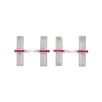 Lot 246 - Pair of Platinum and Ruby Cufflinks, Van Cleef & Arpels