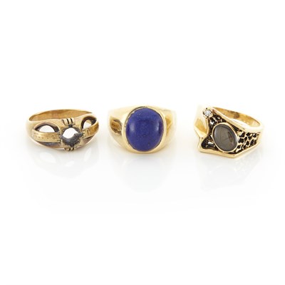 Lot 1214 - Gold and Lapis Ring, Cabochon Smoky Quartz Ring and Ring Mounting
