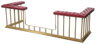 Lot 436 - Leather-Upholstered Brass Fire Fender Height...