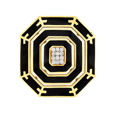 Lot 401 - Gold, Platinum, Black Enamel and Diamond Pendant Clip-Brooch, David Webb