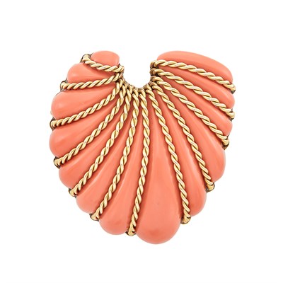 Lot 9 - Gold and Coral Composite Shell Brooch, Seaman Schepps