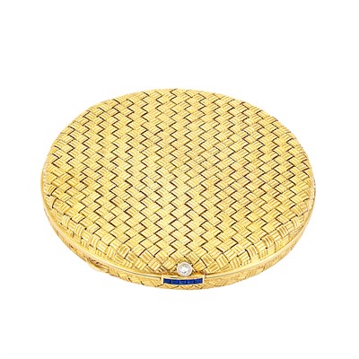 Lot 459 - Gold, Diamond and Sapphire Basketweave Compact