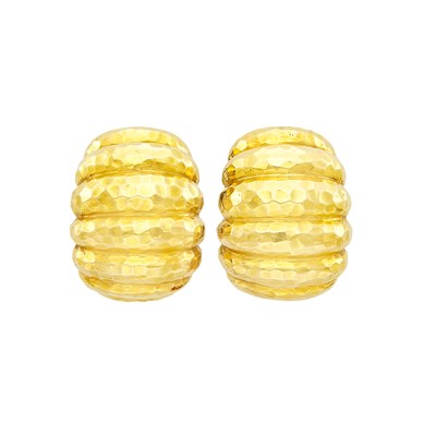 Lot 384 - Pair of Hammered Gold Earclips, David Webb