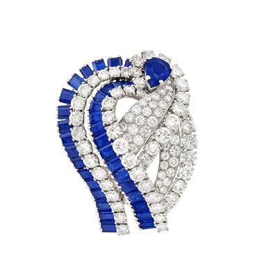 Lot 529 - Platinum, Sapphire and Diamond Clip, Cartier, Paris