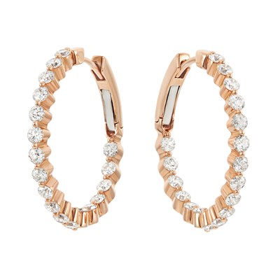 Lot 208 - Pair of Rose Gold and Diamond Hoop Earrings