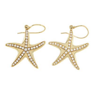 Lot 7 - Pair of Gold and Diamond Starfish Pendant Earrings