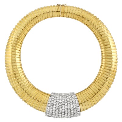 Lot 458 - Two-Color Gold and Diamond Tubogas Necklace