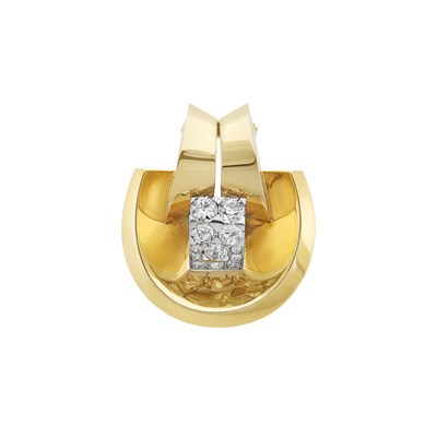 Lot 426 - Retro Two-Color Gold and Diamond Clip-Brooch, France