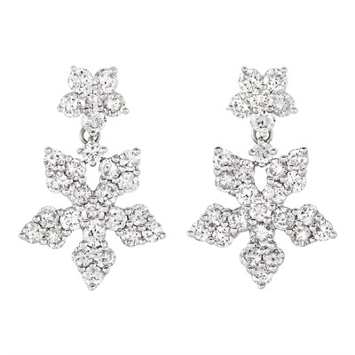 Lot 186 - Pair of White Gold and Diamond Snowflake Pendant Earrings