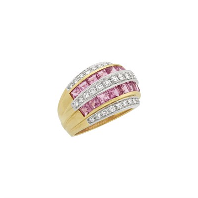 Lot 76 - Two-Color Gold, Pink Tourmaline and Diamond Ring