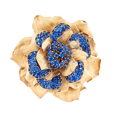 Lot 446 - Rose Gold and Sapphire Flower Clip-Brooch