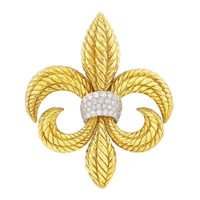 Lot 330 - Gold, Platinum and Diamond Fleur-de-Lys Clip-Brooch, David Webb
