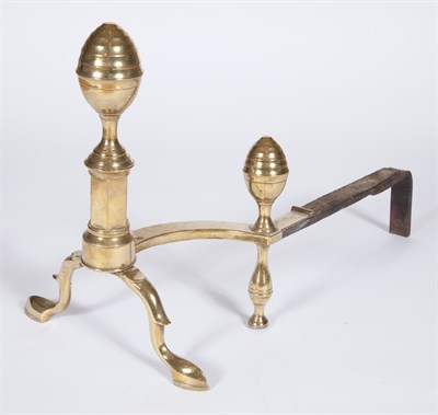 Lot 430 - Pair of Federal Brass Andirons 19th Century...