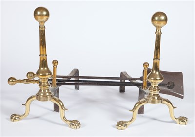 Lot 447 - Pair of Brass and Wrought Iron Andirons 19th...