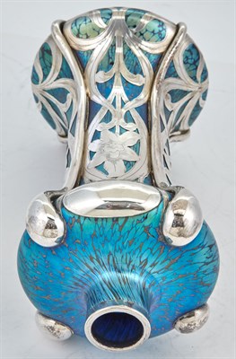 Lot 499 - Bohemian Iridescent Art Glass Vase with Silver...