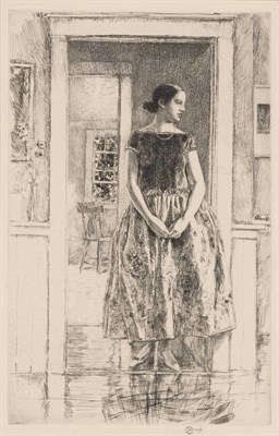Lot 86 - Childe Hassam GIRL IN A MODERN GOWN (C./C....