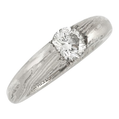 Lot 98 - White Gold, Sterling Silver and Diamond Mokume Gane Ring and Band